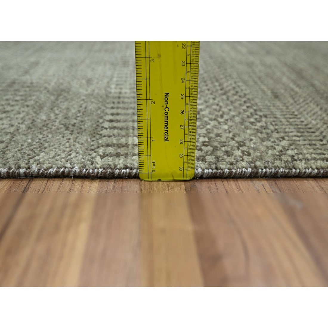 Stone Gray Hand Knotted Wool with Silk Modern Grass Design Mat Rug - 3