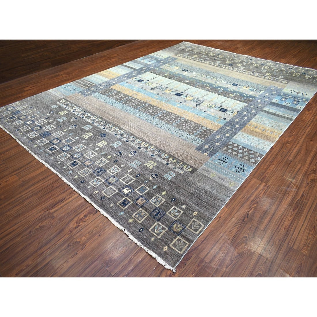 Space Gray, Afghan Kashkuli Gabbeh Design, Soft Wool Hand Knotted Rug - 3