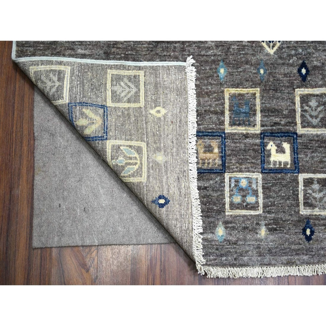 Space Gray, Afghan Kashkuli Gabbeh Design, Soft Wool Hand Knotted Rug - 4