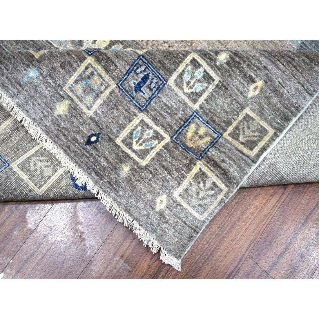 Space Gray, Afghan Kashkuli Gabbeh Design, Soft Wool Hand Knotted Rug - 6