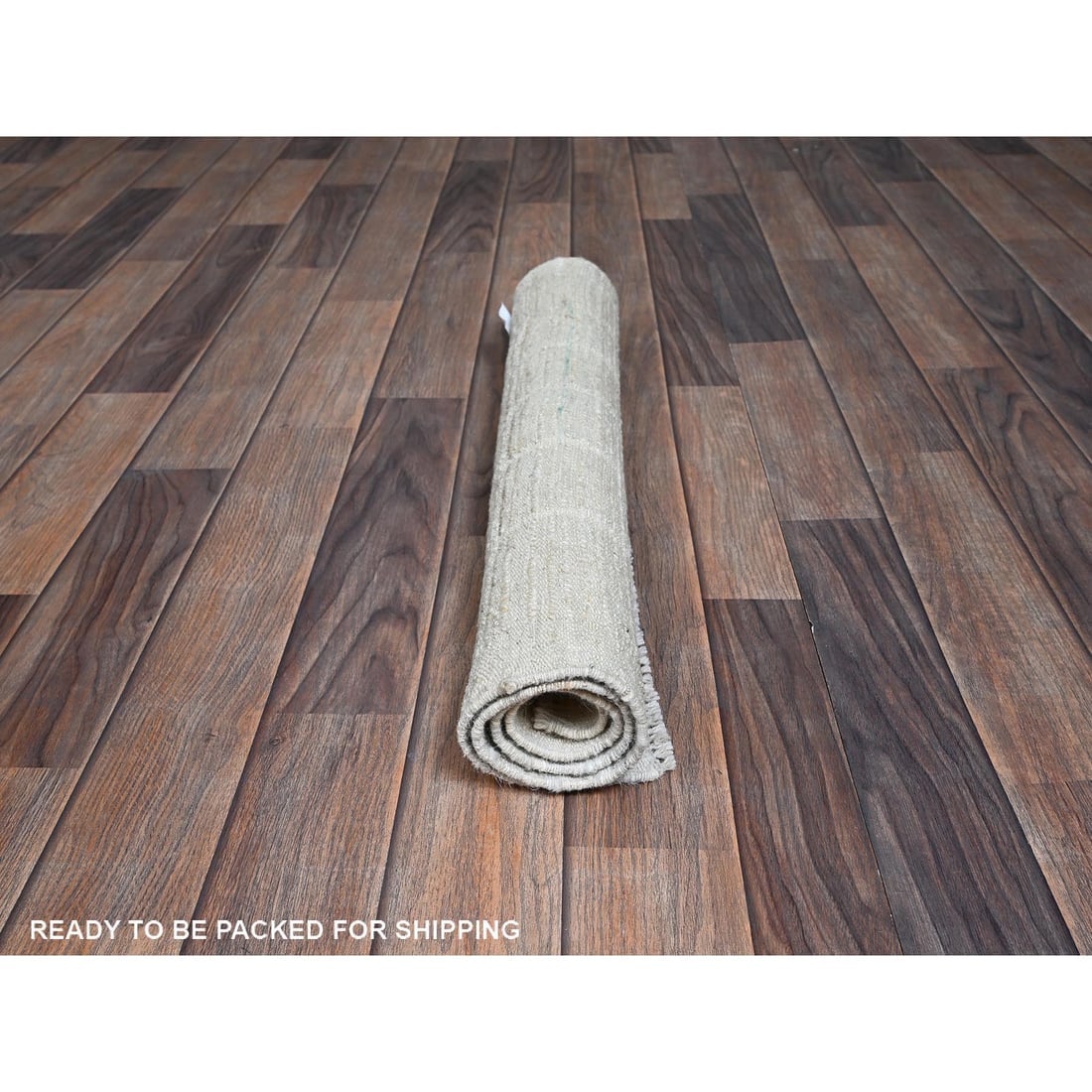 Ivory Moroccan Weave with Box Design Hand Knotted Pure Wool Mat Rug - 5