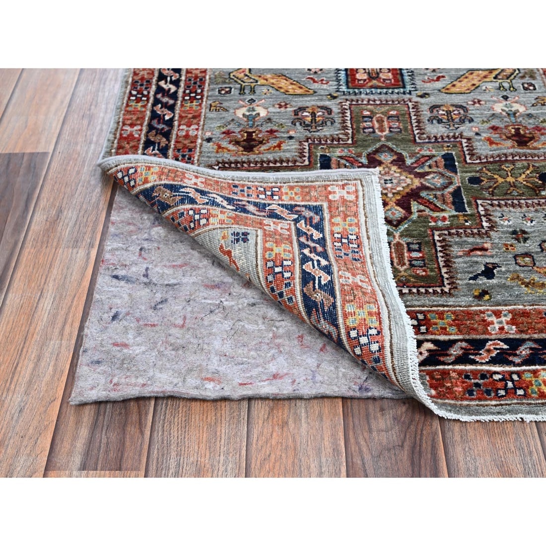 Gray Hand Knotted Wool Armenian Inspired Caucasian Design Runner Rug - 3