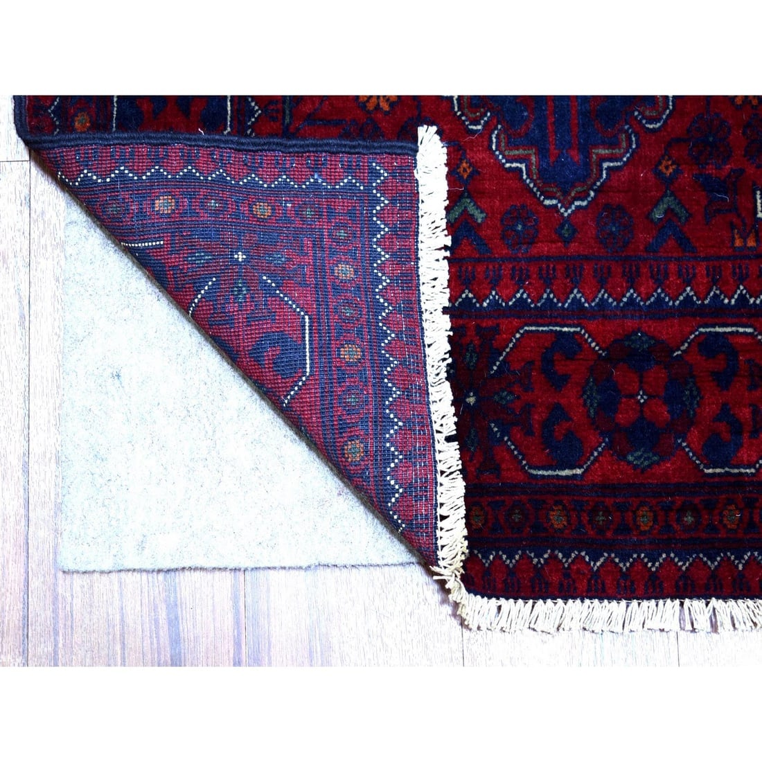 Deep and Saturated Red, Hand Knotted Afghan Khamyab Pure Wool Rug - 2