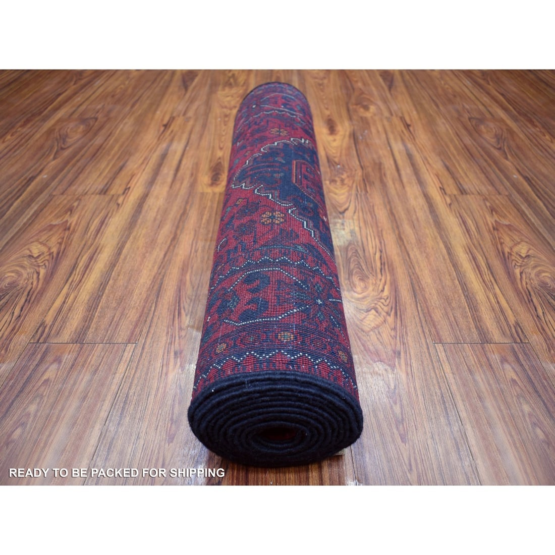 Deep and Saturated Red, Hand Knotted Afghan Khamyab Pure Wool Rug - 4