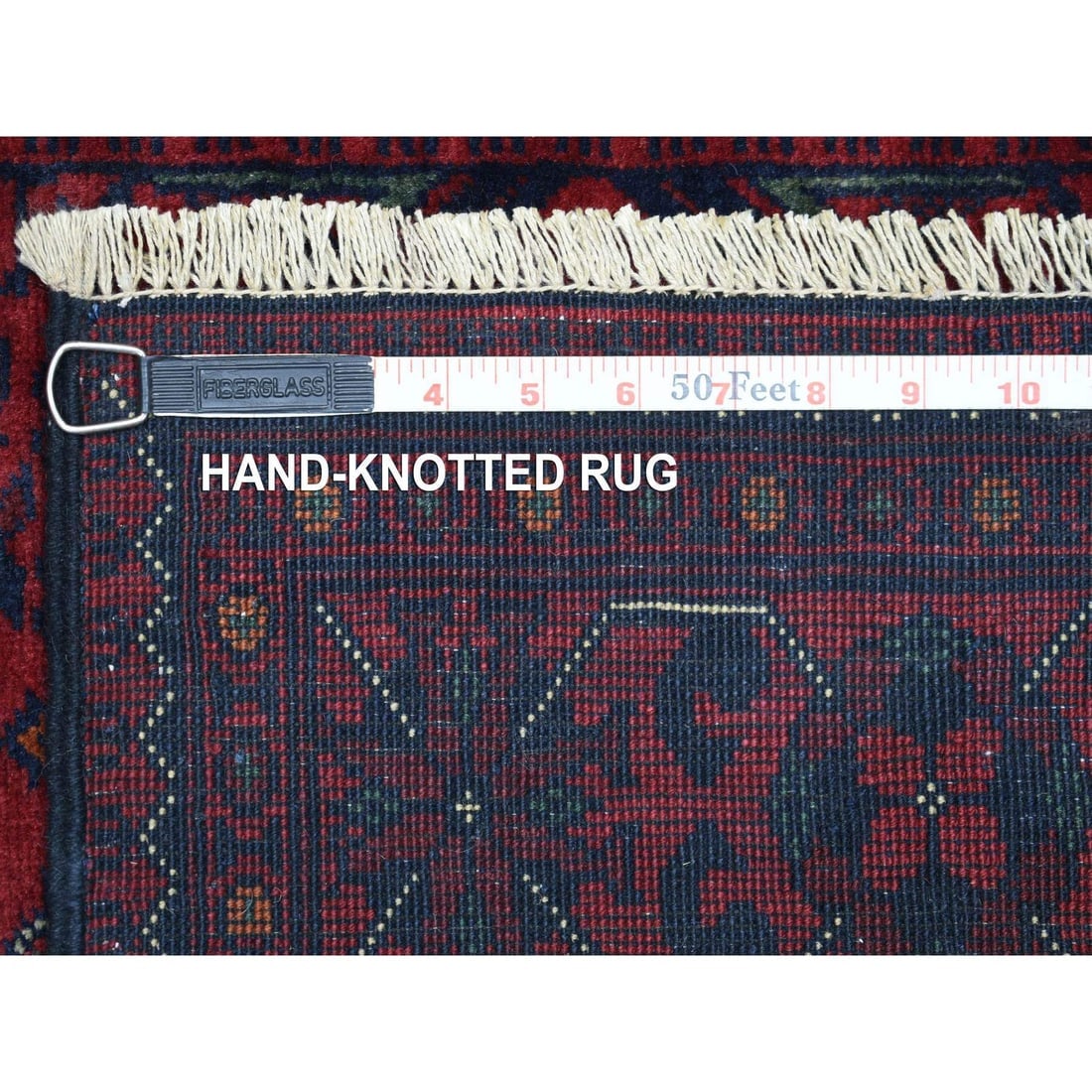 Deep and Saturated Red, Hand Knotted Afghan Khamyab Pure Wool Rug - 6