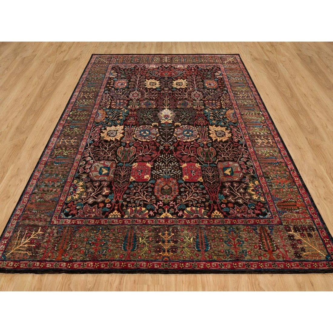 Black Wool and Silk Hand Knotted Tebraz Vase Fine Oriental Rug - 2