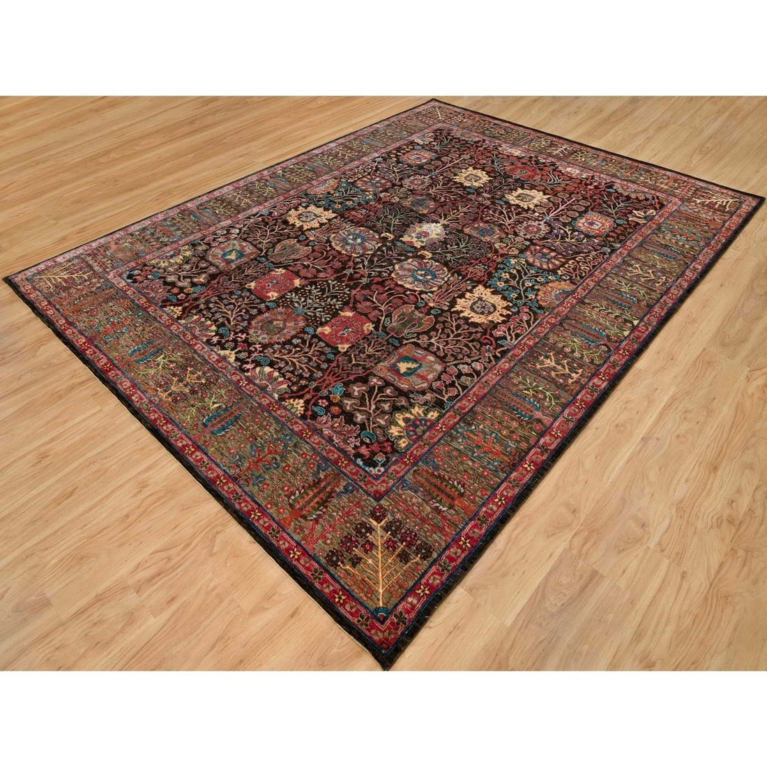 Black Wool and Silk Hand Knotted Tebraz Vase Fine Oriental Rug - 3