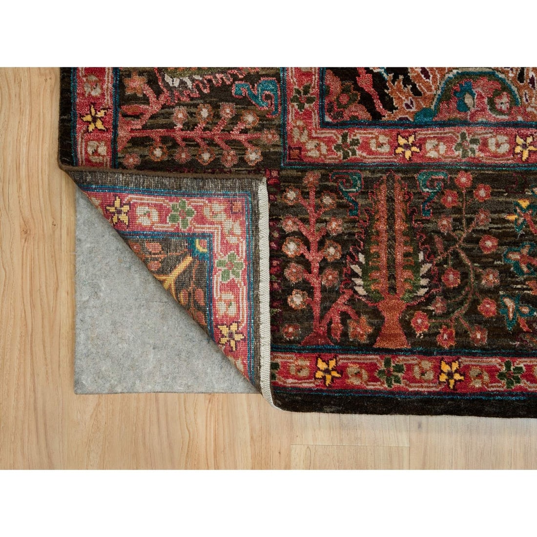 Black Wool and Silk Hand Knotted Tebraz Vase Fine Oriental Rug - 4