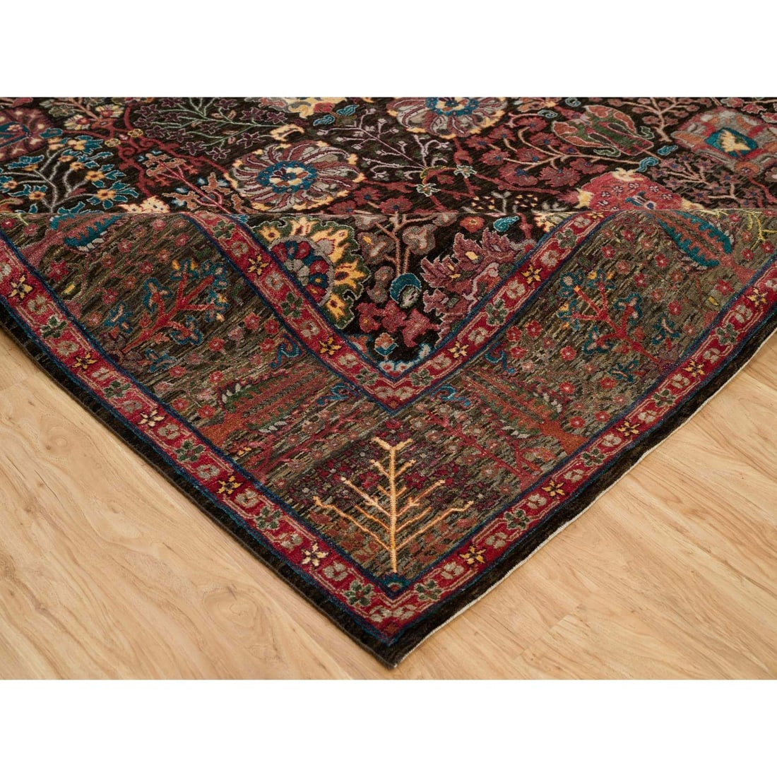 Black Wool and Silk Hand Knotted Tebraz Vase Fine Oriental Rug - 6