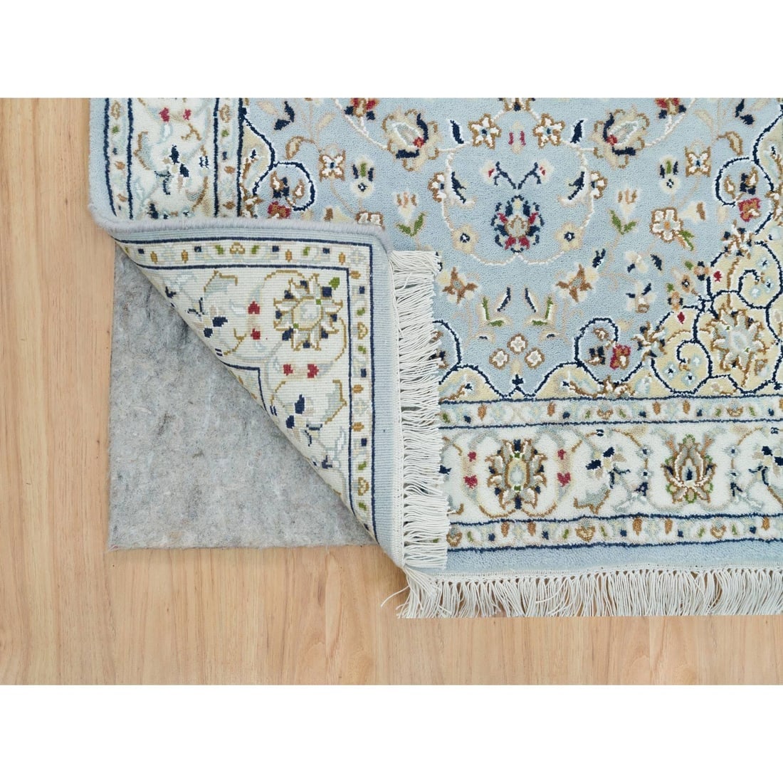 Blue, 250 KPSI, Extra Soft Wool, Hand Knotted, Nain Design Runner Rug - 3