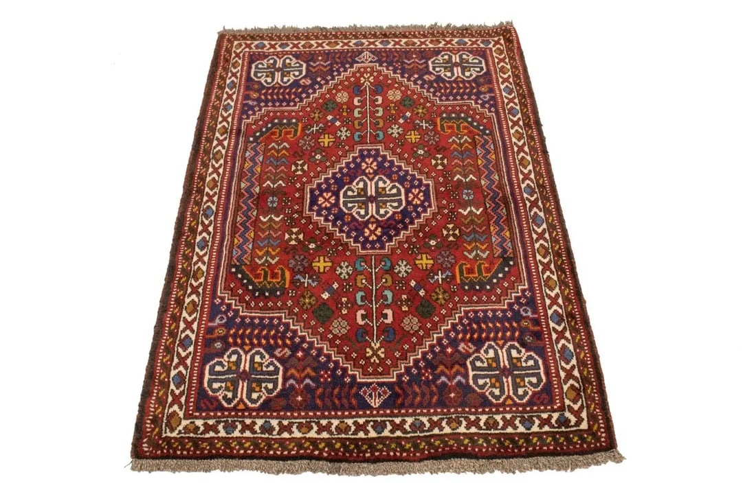 Red Tribal 3'5X5 Shiraz Persian Rug - 4
