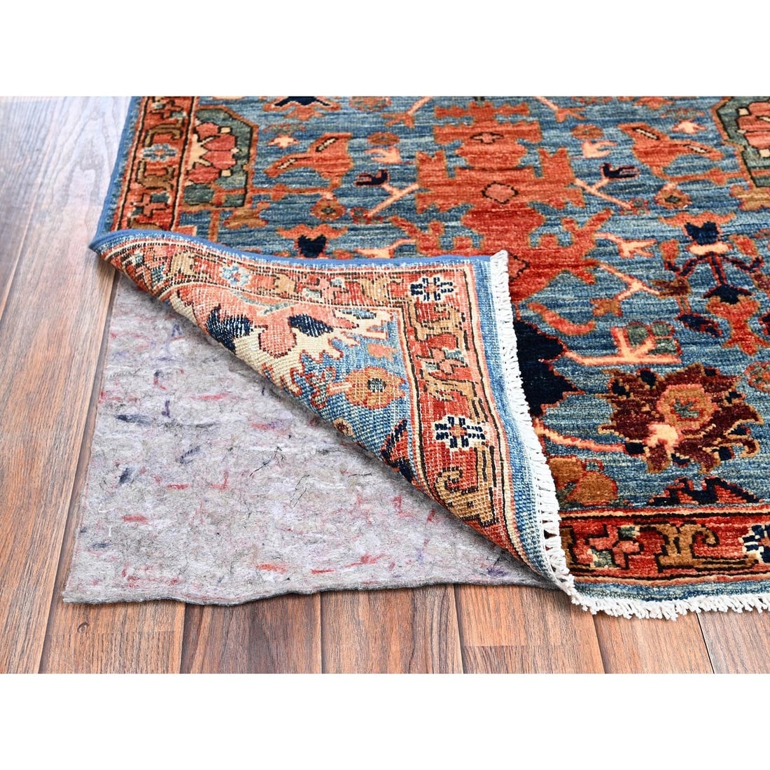 Bayern Blue Heriz All Over Design Hand Knotted Soft Wool Runner Rug - 3
