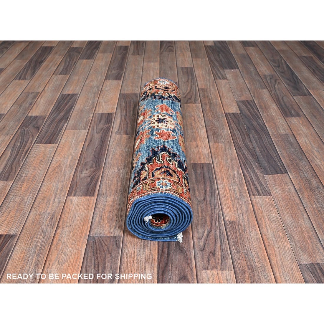 Bayern Blue Heriz All Over Design Hand Knotted Soft Wool Runner Rug - 5