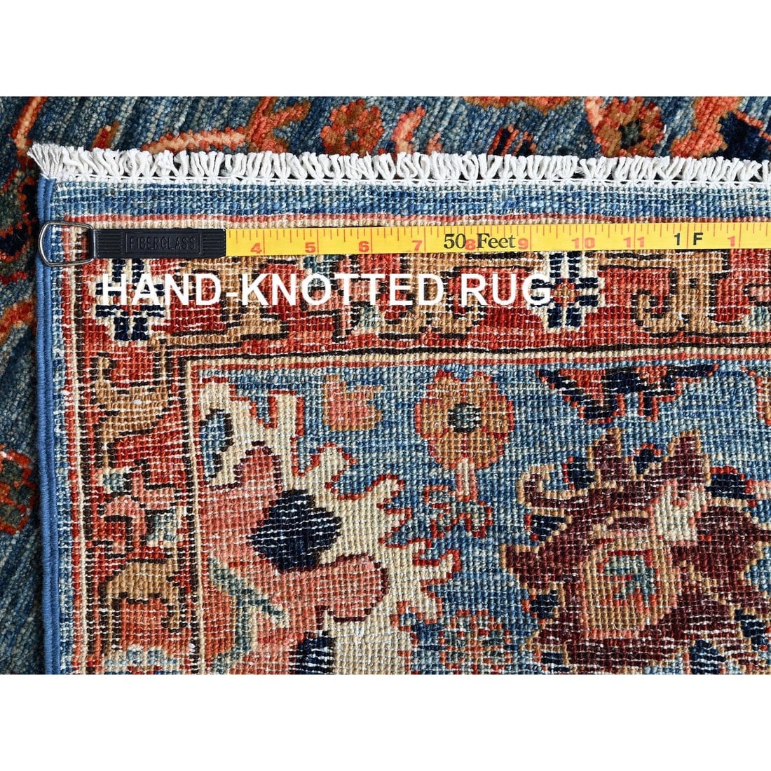 Bayern Blue Heriz All Over Design Hand Knotted Soft Wool Runner Rug - 7