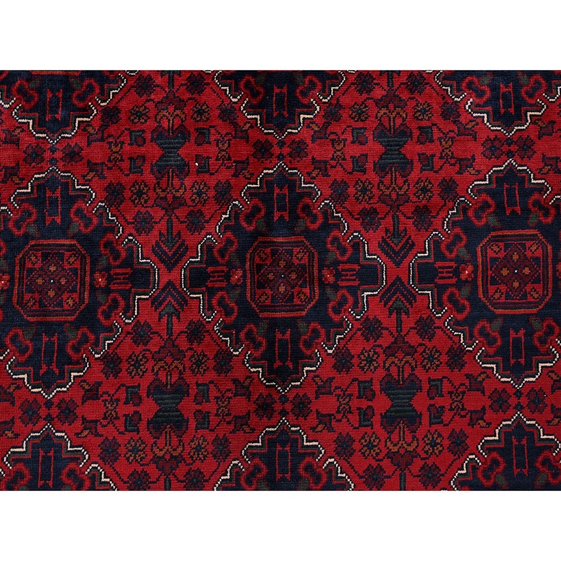 Red Afghan Khamyab with Geometric Pattern Hand Knotted Soft Wool Rug - 8