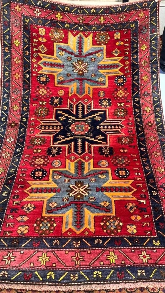 Hand Knotted Karabagh Tribal Wool Red Caucasian Oriental Rug 4'4" x 7" - 2