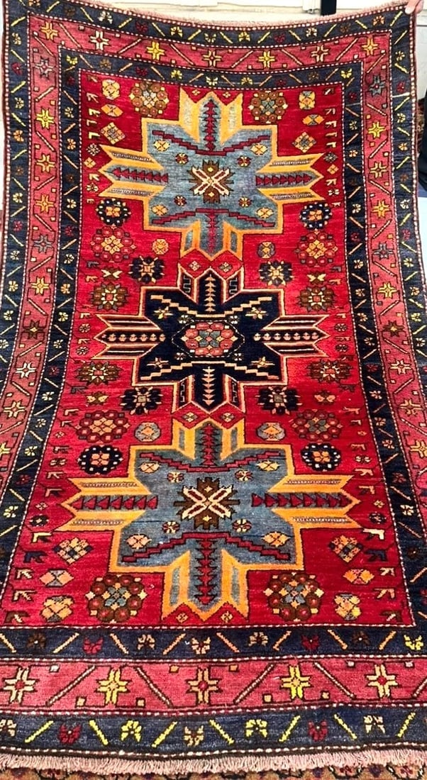 Hand Knotted Karabagh Tribal Wool Red Caucasian Oriental Rug 4'4" x 7" - 5