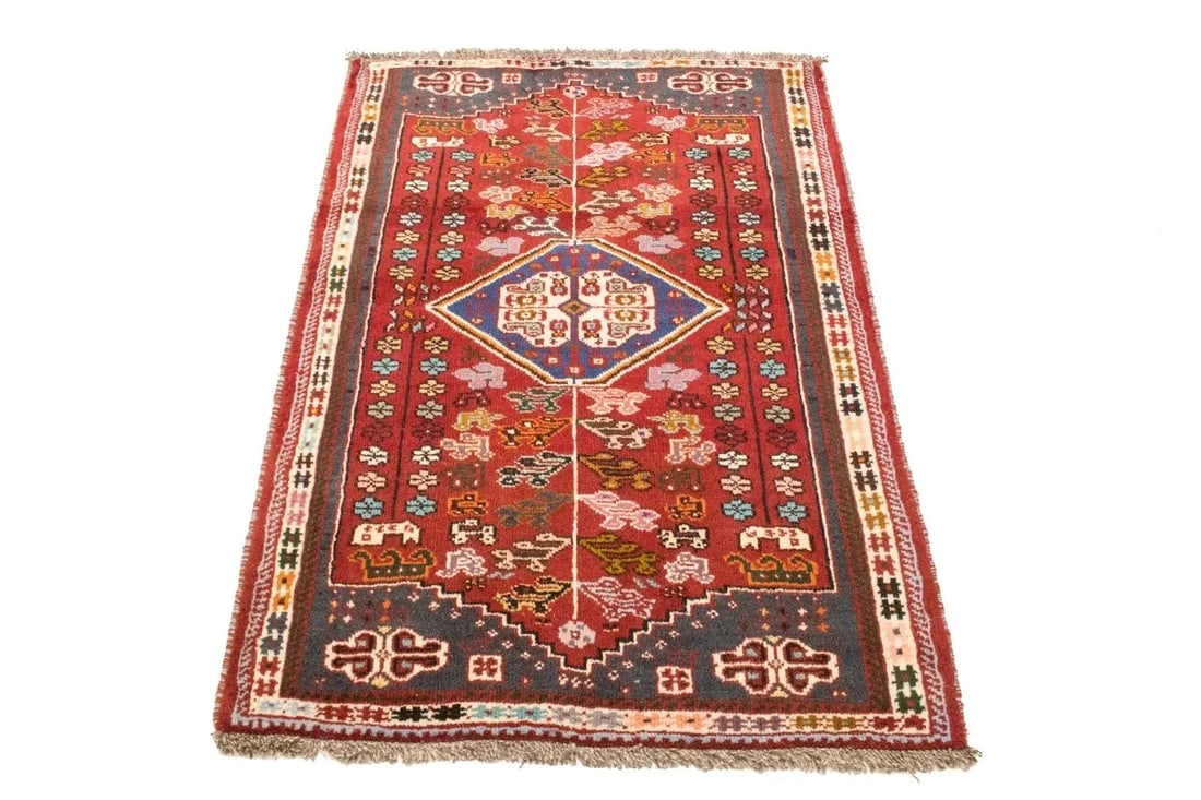 Red Tribal 3'5X5 Shiraz Persian Rug - 4