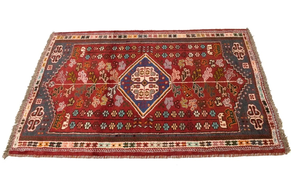 Red Tribal 3'5X5 Shiraz Persian Rug - 7