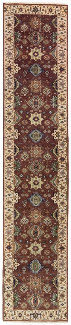 Rust and Cream Tribal Geometric 3X12 Indo-Karajeh Oriental Runner Rug - 2