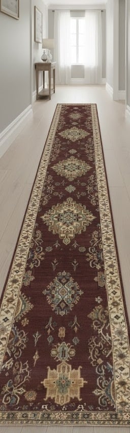 Rust and Cream Tribal Geometric 3X12 Indo-Karajeh Oriental Runner Rug - 3