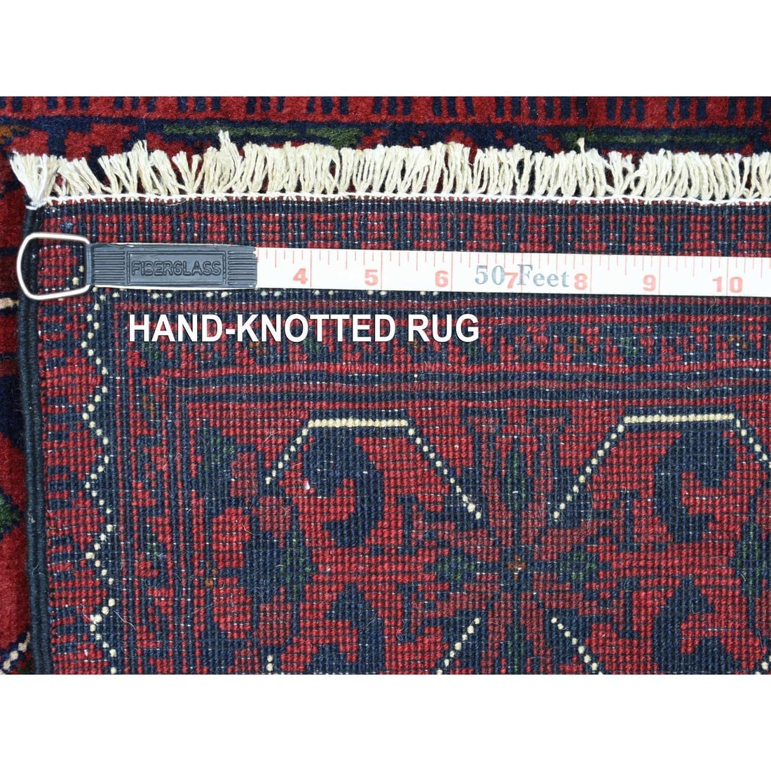 Red Tribal Design Hand Knotted Afghan Khamyab Wool Runner Oriental Rug - 6