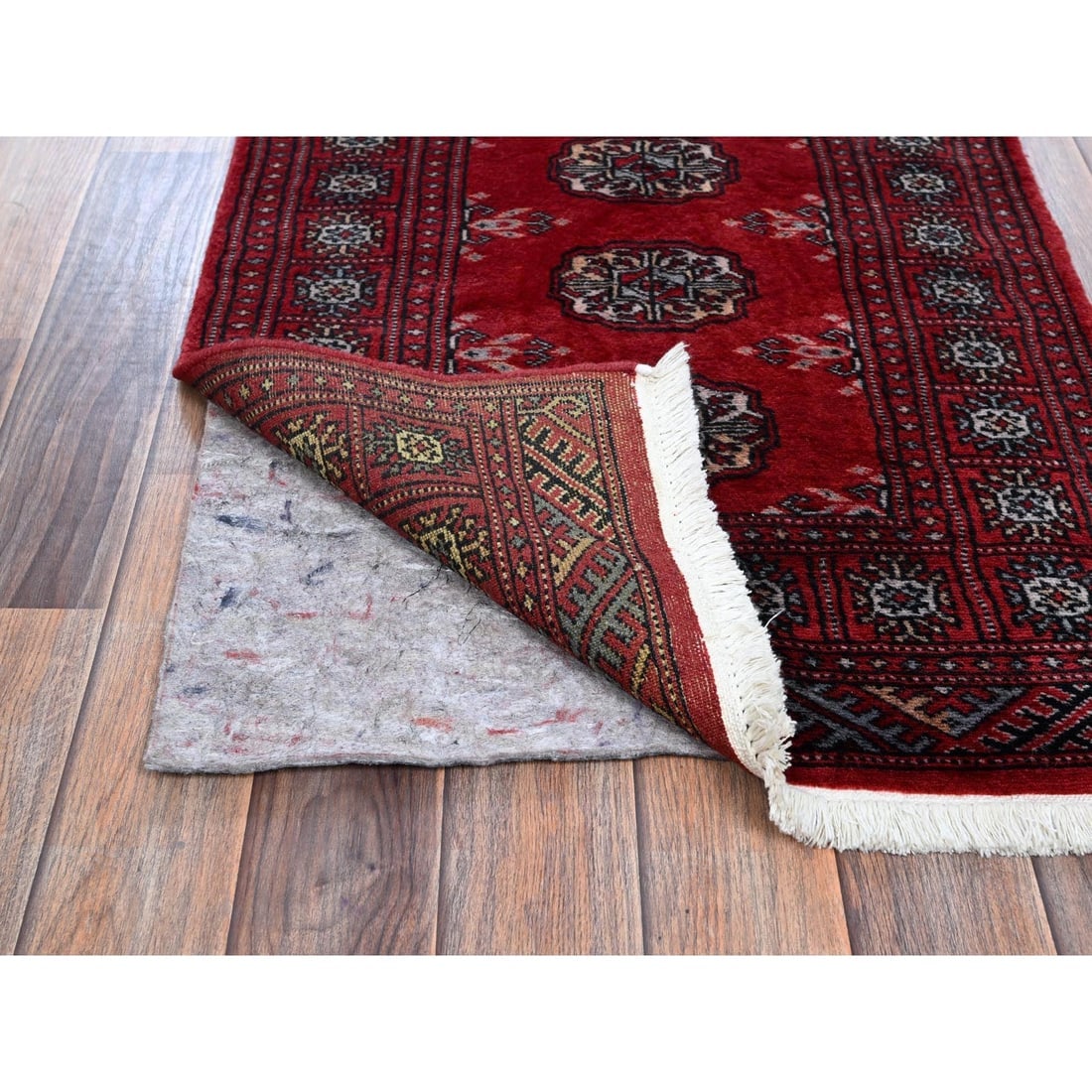 Chili Red Princess Bokara Tribal Medallions Hand Knotted Runner Rug - 3