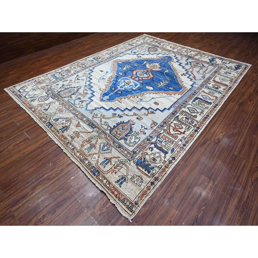 Chrome Gray Turkish Village Motifs Hand Knotted Wool Oriental Rug - 3