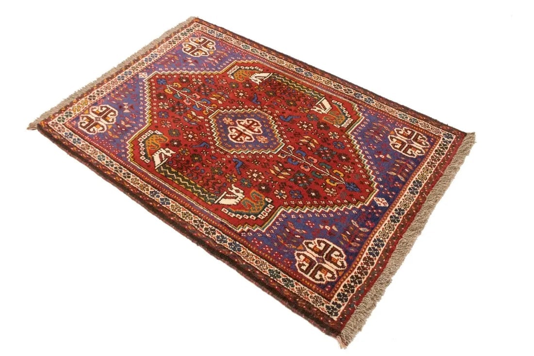 Red Tribal 3'4X4'9 Shiraz Persian Rug - 5