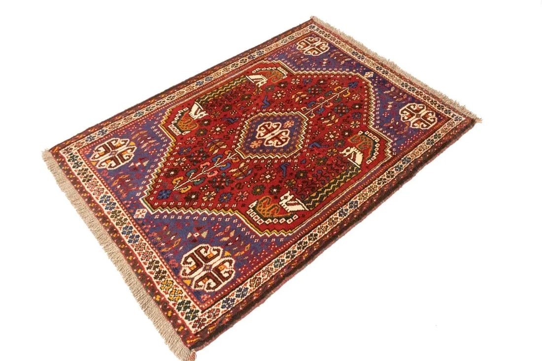 Red Tribal 3'4X4'9 Shiraz Persian Rug - 6