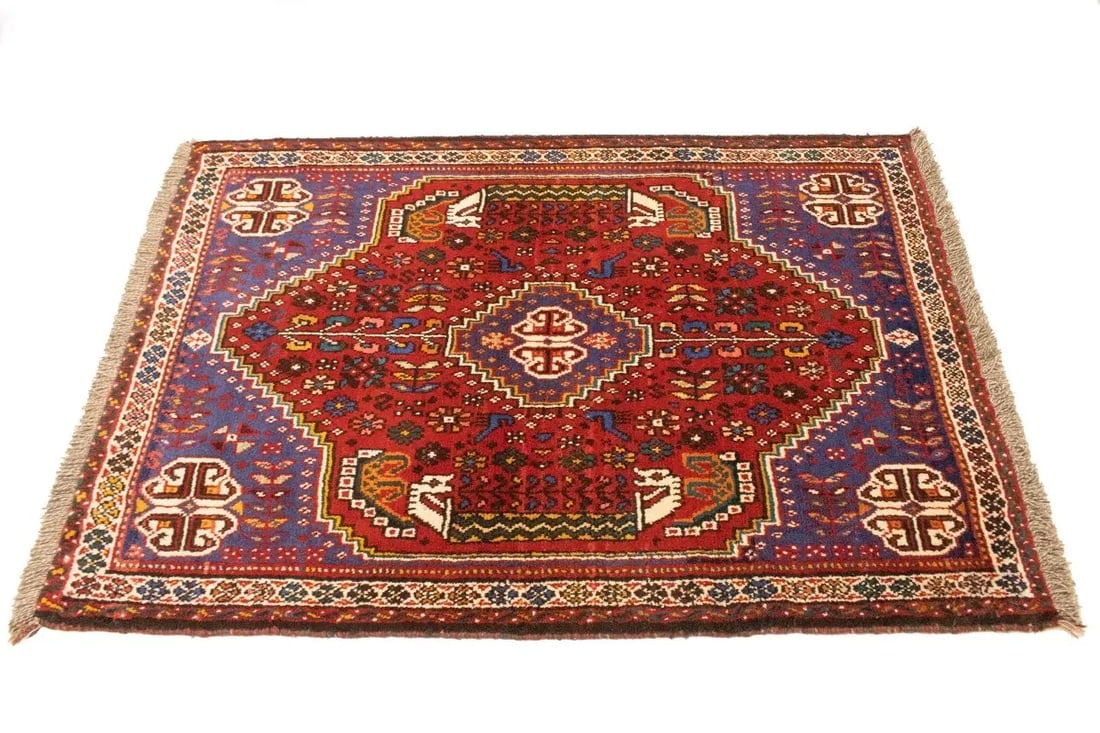 Red Tribal 3'4X4'9 Shiraz Persian Rug - 7