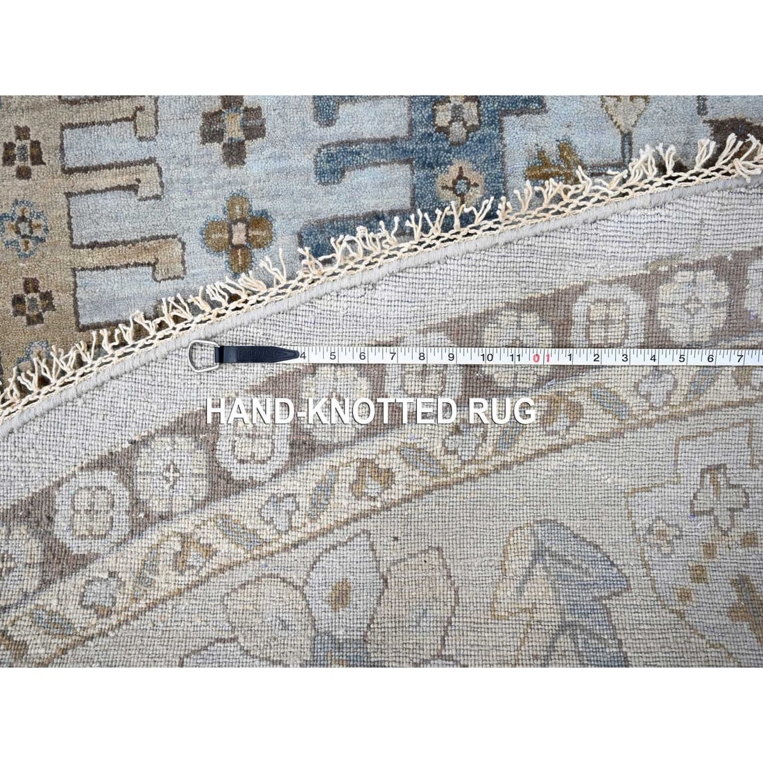 Mist Gray Hand Knotted Persian Village Inspired Pure Wool Round Rug - 8
