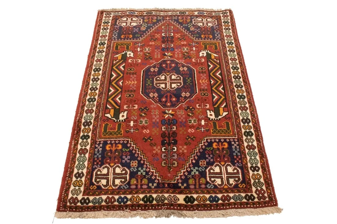 Red Tribal 3'4X5 Shiraz Persian Rug - 2