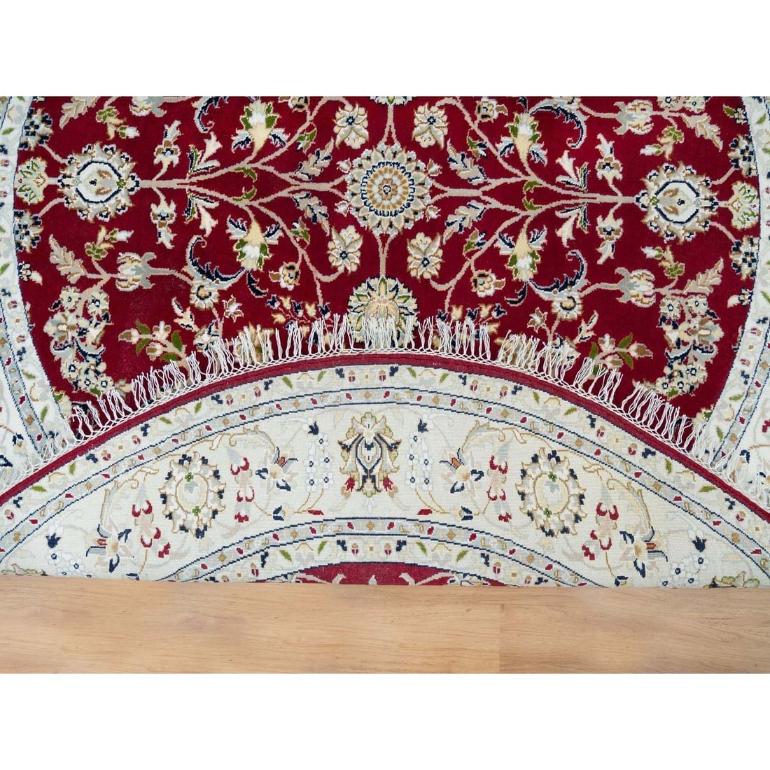 Red, 250 KPSI, Organic Wool, Hand Knotted, Nain Design Round Rug - 3