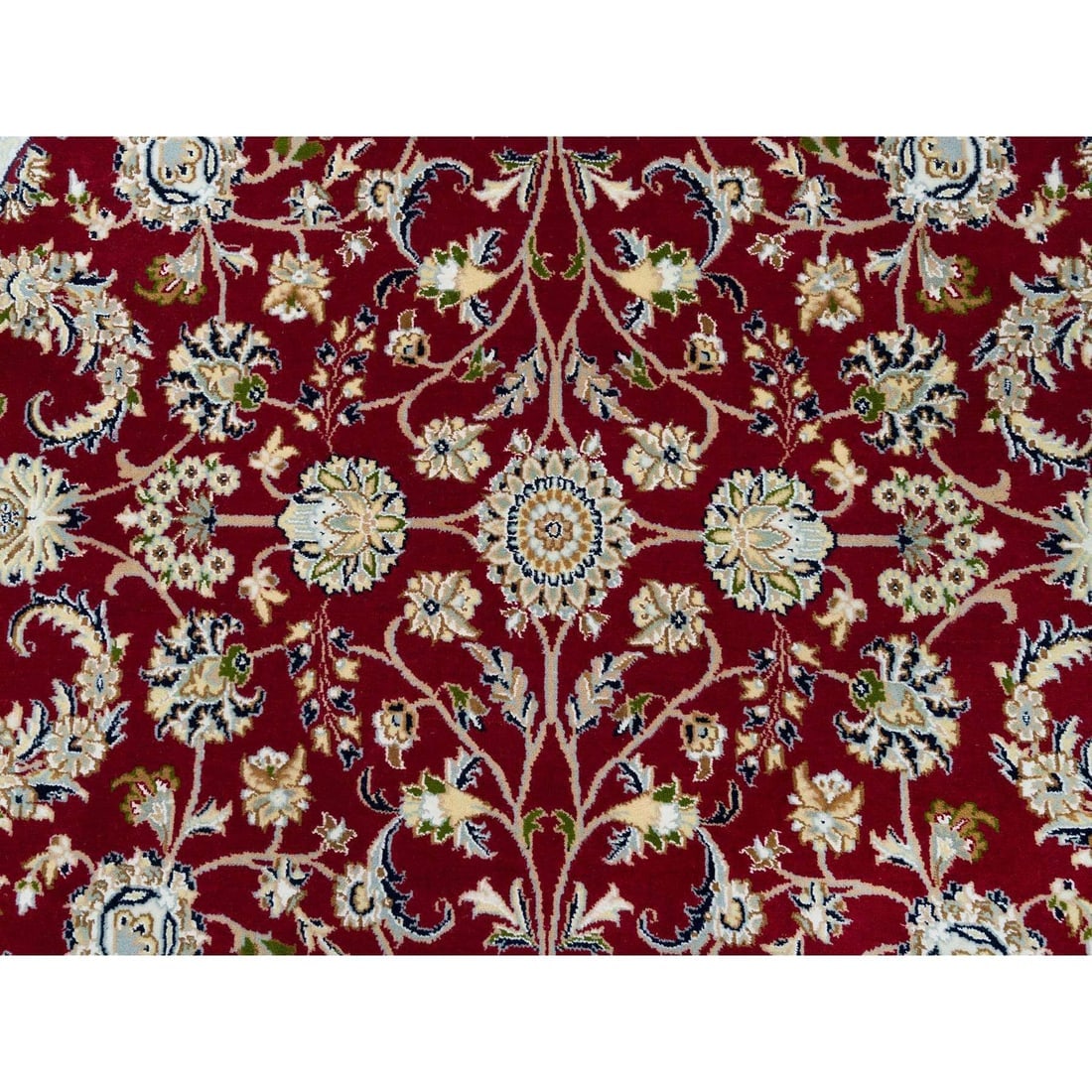 Red, 250 KPSI, Organic Wool, Hand Knotted, Nain Design Round Rug - 5