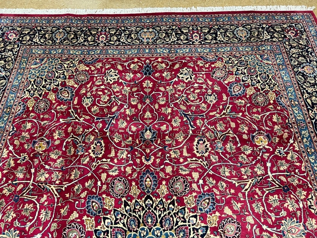 Hand Knotted Persian Kashmar Rug Magenta Red Wool 9'10" x 12'9" Area Carpet - 4