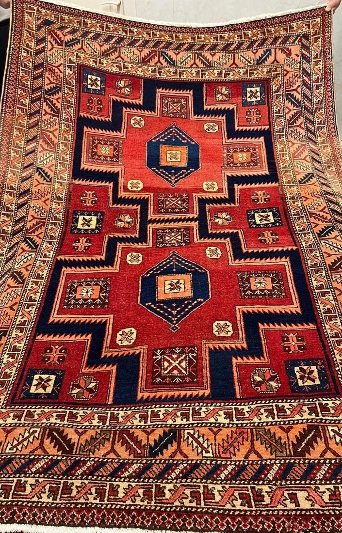 Hand Knotted Persian Tribal Wool Red Azarbaijan Oriental Area Rug 5'5" x 8'2" - 2