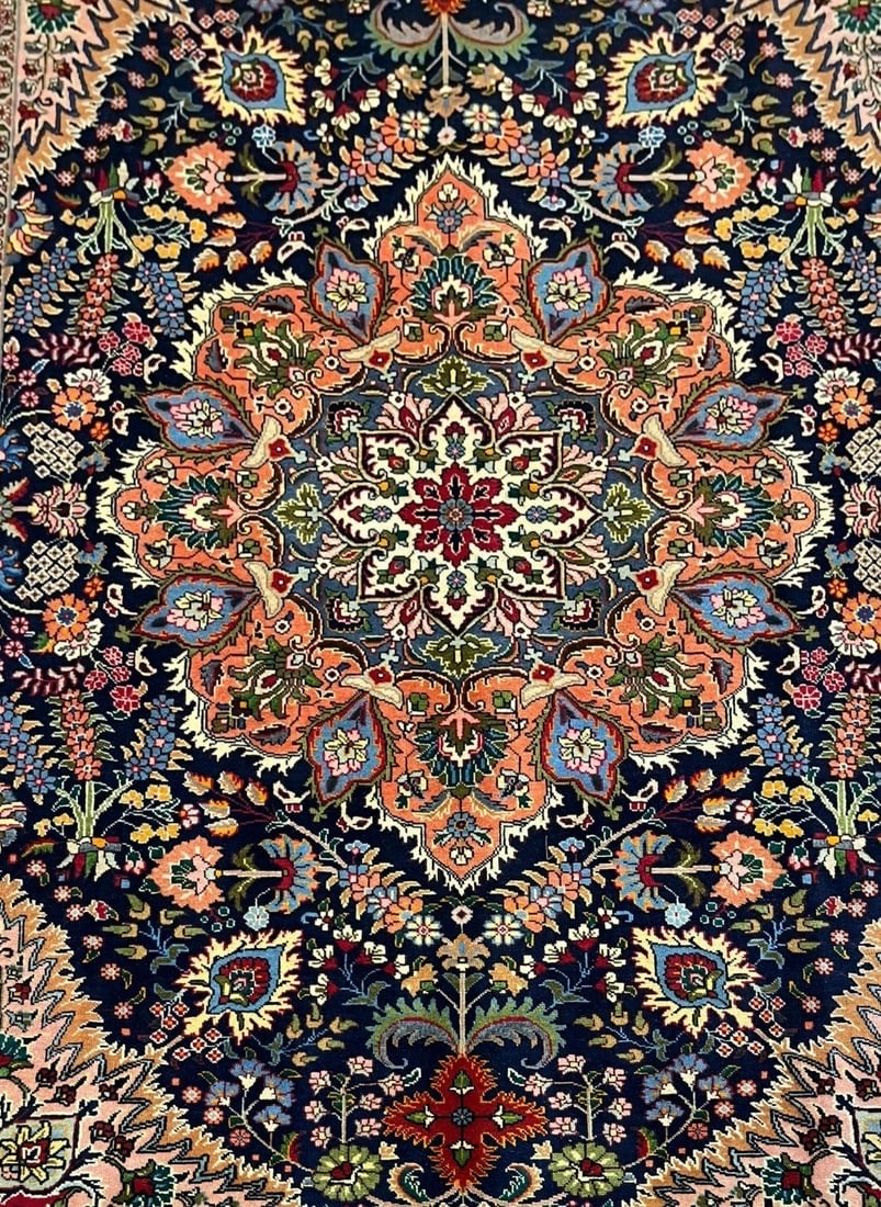 Hand Knotted Persian Tabriz Wool Navy Oriental Area Rug 6'7" x 9'3" - 5