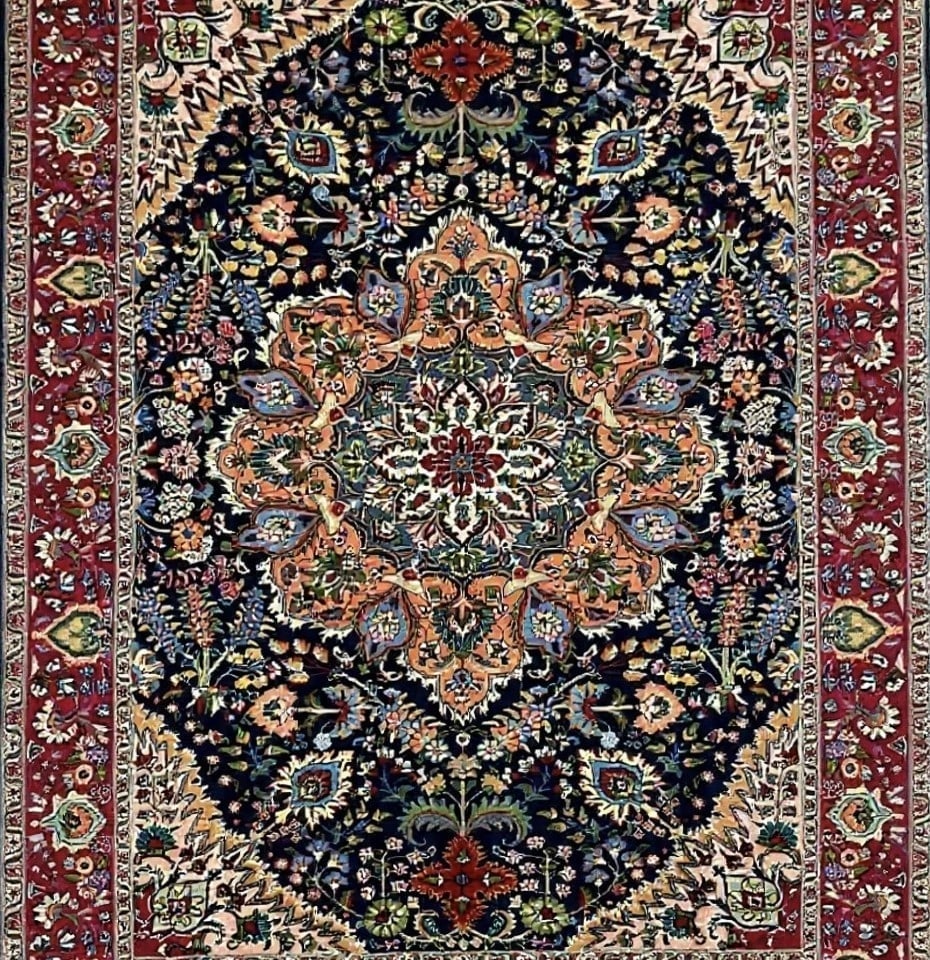 Hand Knotted Persian Tabriz Wool Navy Oriental Area Rug 6'7" x 9'3" - 9