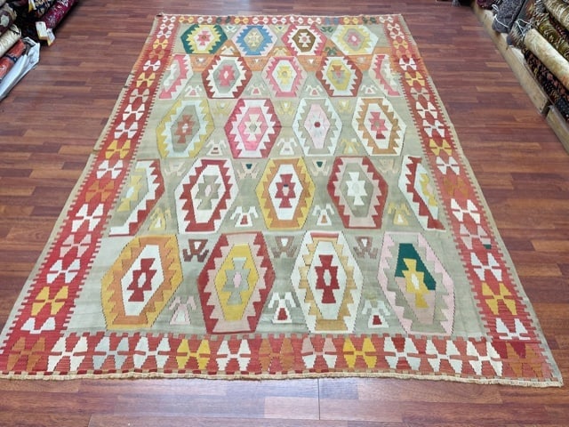 Colorful antique Caucasian Kilim rug-4892: Title:Colorful antique Caucasian Kilim rug-4892 Description:Colorful antique Caucasian Kilim rug from southwest Caucasus, , size 6 ft. 4 inches by 9 ft. 8 inches, circa 1930, excellent condition with 