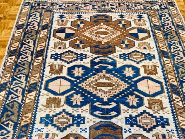 Vintage Turkish Caucasian ivory Field rug-4811-29 - 2