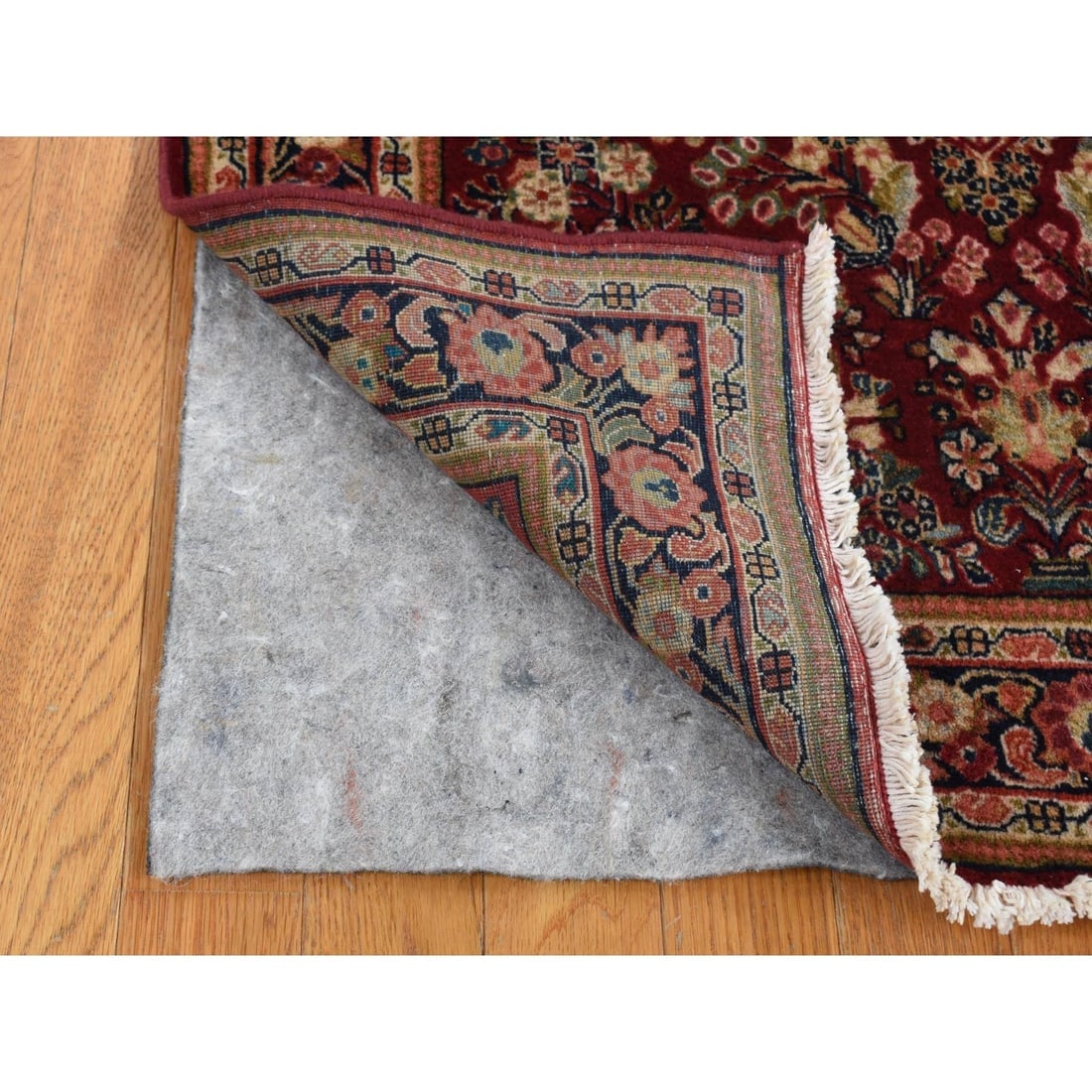 Wine Red Antique Persian Sarouk Full Pile Square Wool Hand Knotted Rug - 3
