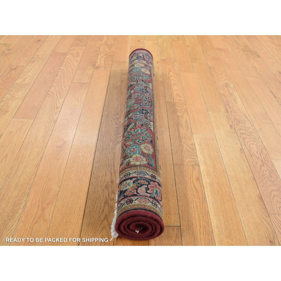 Wine Red Antique Persian Sarouk Full Pile Square Wool Hand Knotted Rug - 7