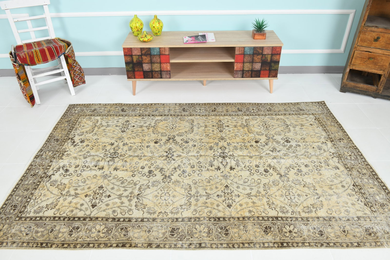 4'11'' x 7'8'' Handmade Vintage Wool Rug - 4853 - 2