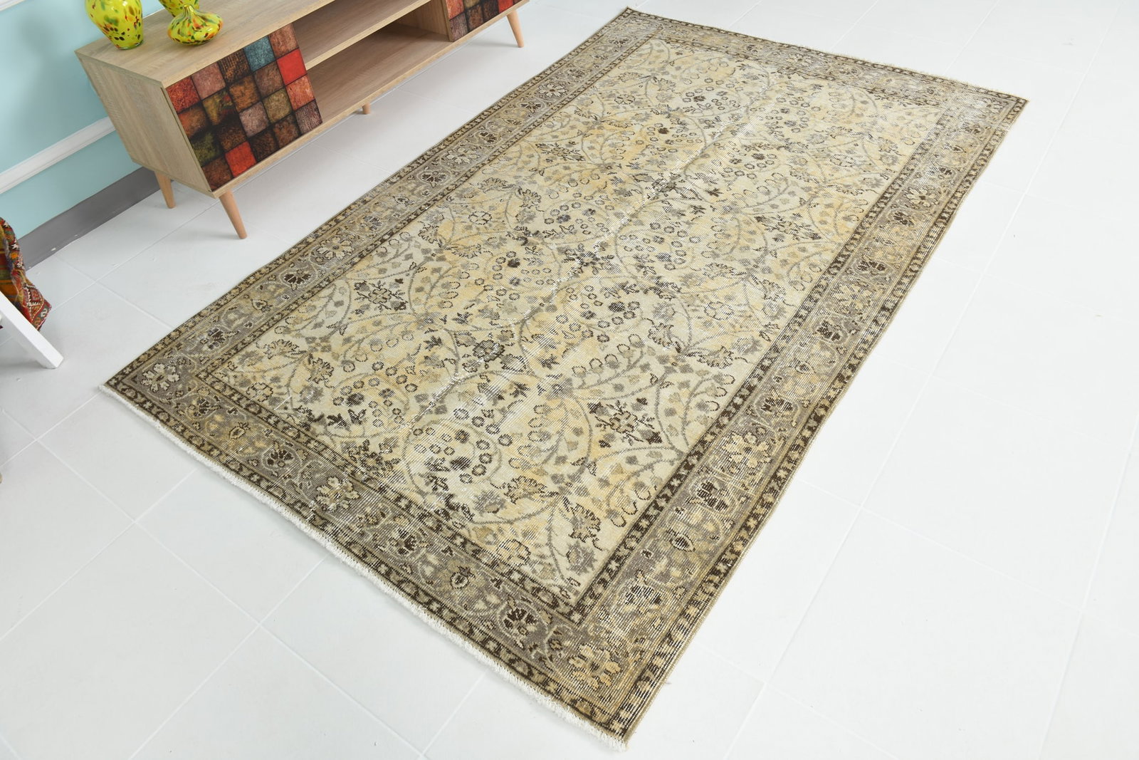 4'11'' x 7'8'' Handmade Vintage Wool Rug - 4853 - 4