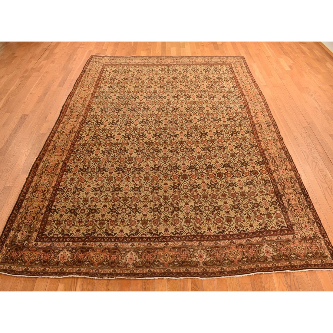 Brown Antique Persian with Fish Tabriz Design Hand Knotted Wool Rug - 2