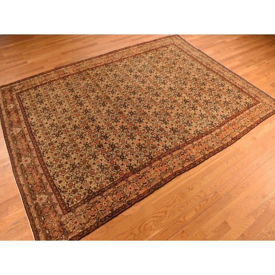 Brown Antique Persian with Fish Tabriz Design Hand Knotted Wool Rug - 3