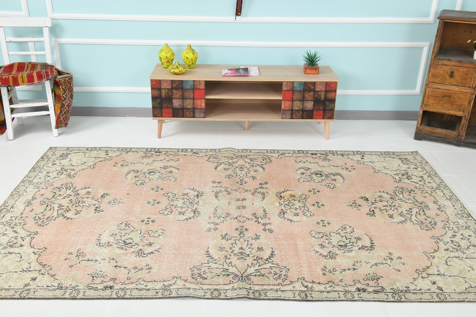 6'0'' x 8'11'' Handmade Vintage Wool Rug - 17808 - 2
