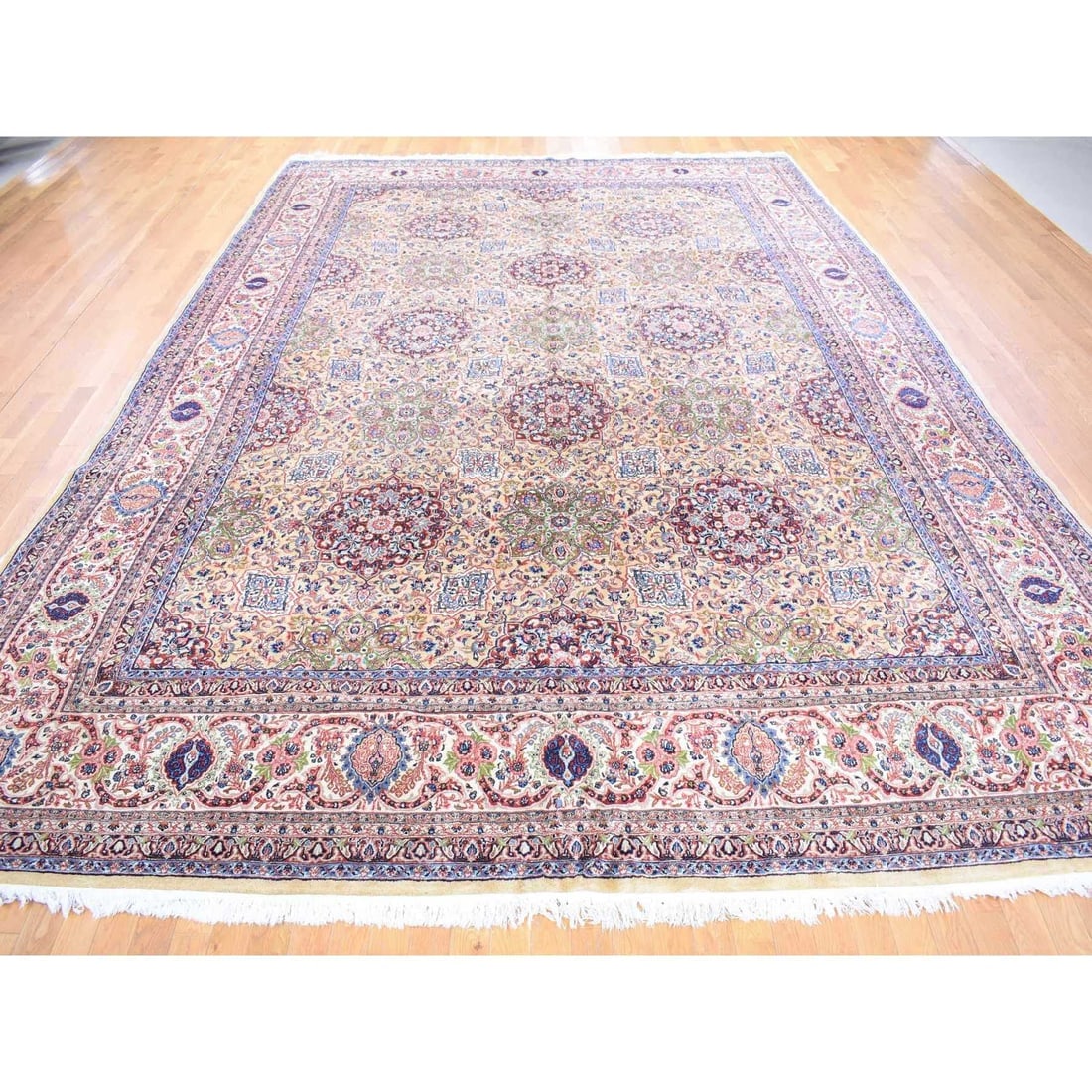 Yellow, Antique Persian Sherkat, Hand Knotted Pure Wool Oversized Rug - 2