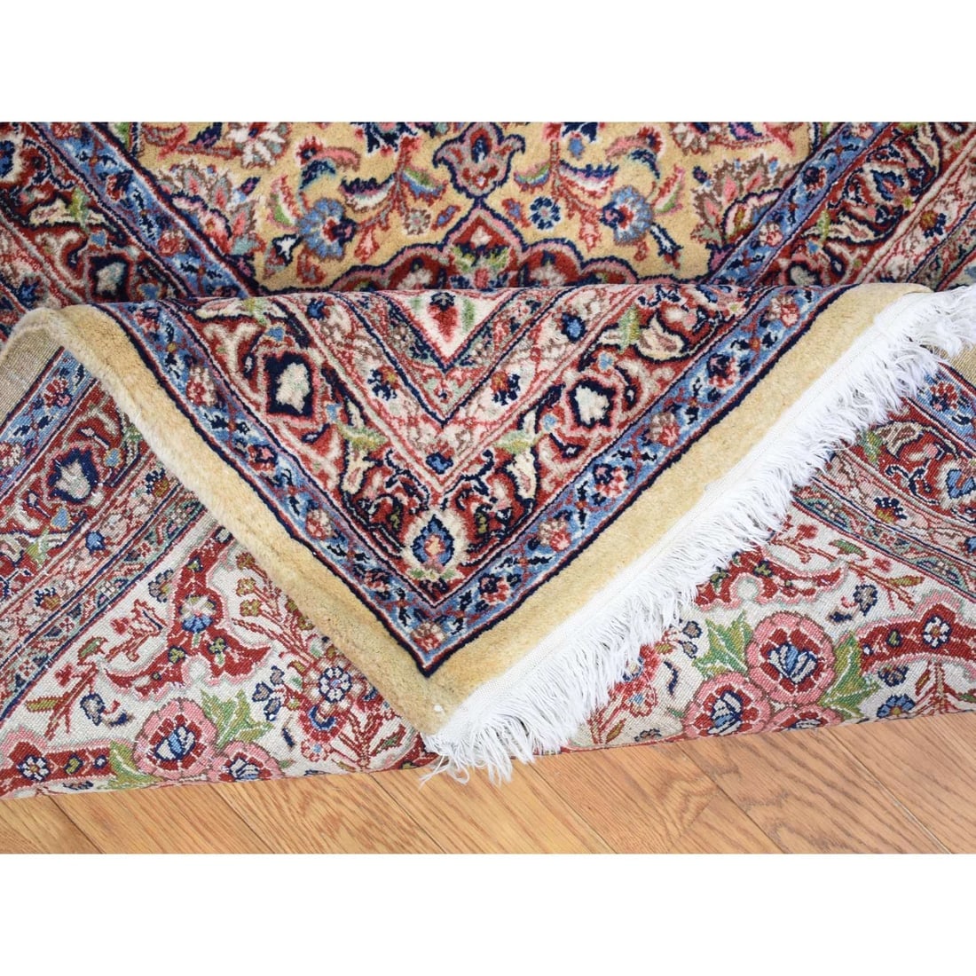 Yellow, Antique Persian Sherkat, Hand Knotted Pure Wool Oversized Rug - 6
